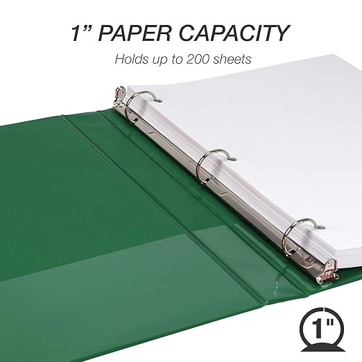 Samsill 1 Inch 3 Ring Binder, Economy Round Ring, Clear View Cover, 200 Sheet Capacity - for School, Home, Office - Forest Green