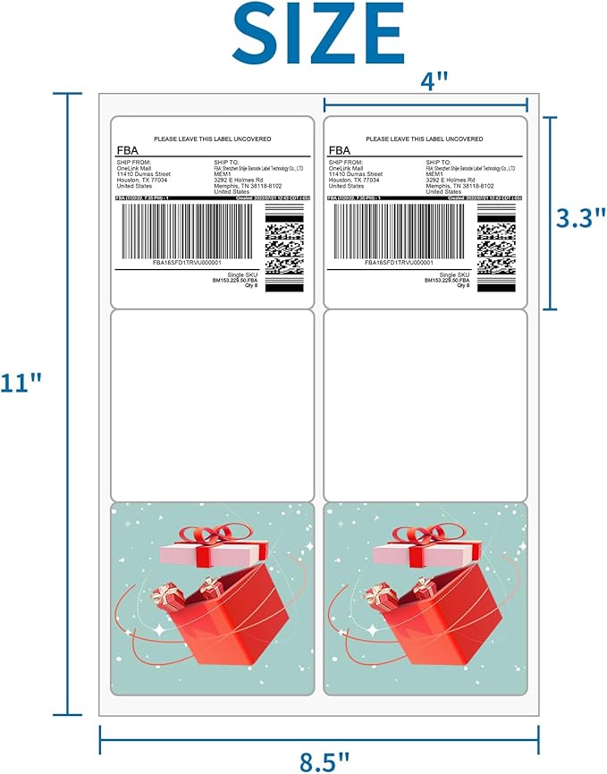 [100 Sheets 600 Labels] Shipping Labels 3 1/3"x4" Printable White 6 up Labels for Laser/Inkjet Printers, Mailing FBA Address Label Sticker Paper - Permanent Adhesive Label Blank