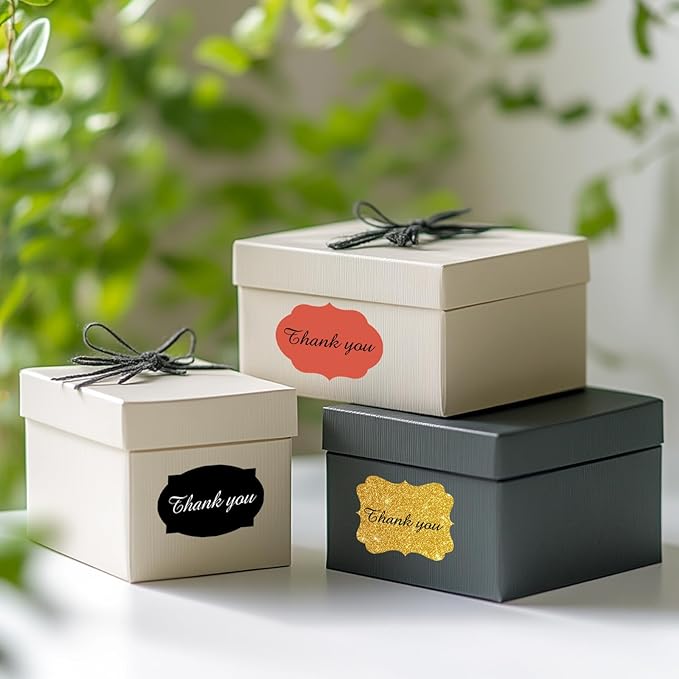 350 PCS Fancy Shape Stickers, 2" x 1.2" Black Label Stickers for Presents, Jars, Office, Kitchen, Home Organization