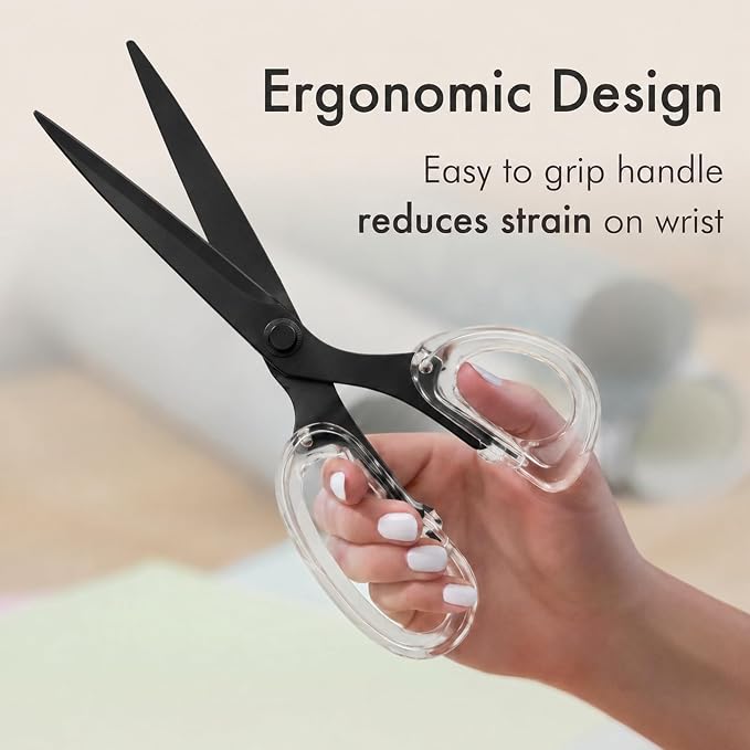 9” Stainless Steel Acrylic Scissors, Matt Black | Aesthetic and sharp all purpose scissors, Perfect for sewing, arts, and crafts, Stationery tools for office, and school