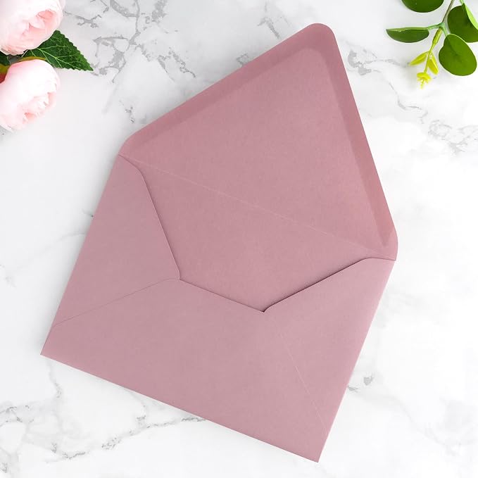 PONATIA 50 PCS/Pack A7 Envelopes, Euro Flap 5x7 Envelopes for Wedding Invitations, Greeting Cards, Acrylic Invitations, Photos, Postcards, Christmas Mailing 5.25 x 7.25 inches (Dusty Rose)