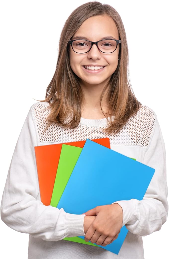 EOOUT 24pcs Folders with Pockets, Plastic Pocket Folders, 2 Pocket Folders with 2 Business Card Holder, 6 Colors, Letter Size, A4 Size, for Office, Teaching, Students and School