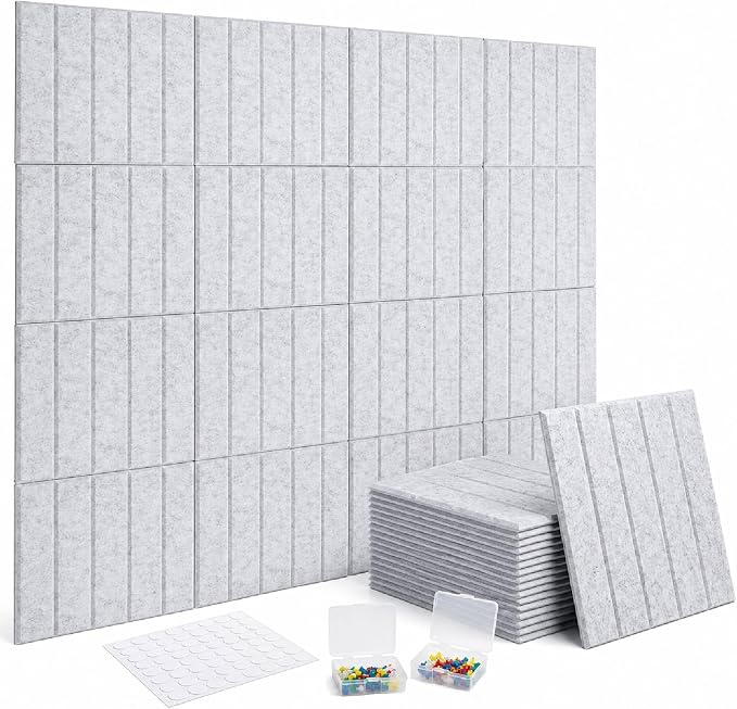 48"x48" Large Felt Bulletin Board Tiles for Wall,16 Pcs, Light Gray | with Pushpins & Adhesive Tabs, No-Drill Installation, for Home or Office Wall Decoration and Protection, Freely DIY Projects