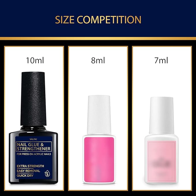 Valitic Strong Nail Glue and Strengthener - Quick Dry Brush On Gel for Long Lasting Nails - Adhesive Bond for False Nails - Strengthener for Nail Tips - 1 Pack