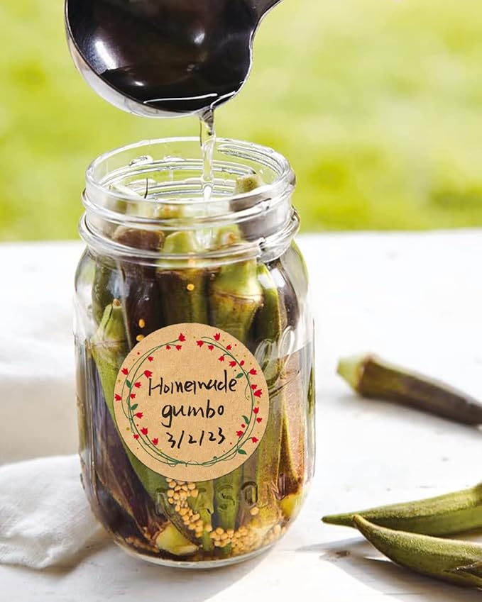 500pcs 2" Canning Labels for Jars and Lids, Round Kraft Mason Jar Stickers, 2 Different Wreath Designs, Food Sticker Labels Pantry Labels, Mason Jar Labels Spice Labels Bottle Labels