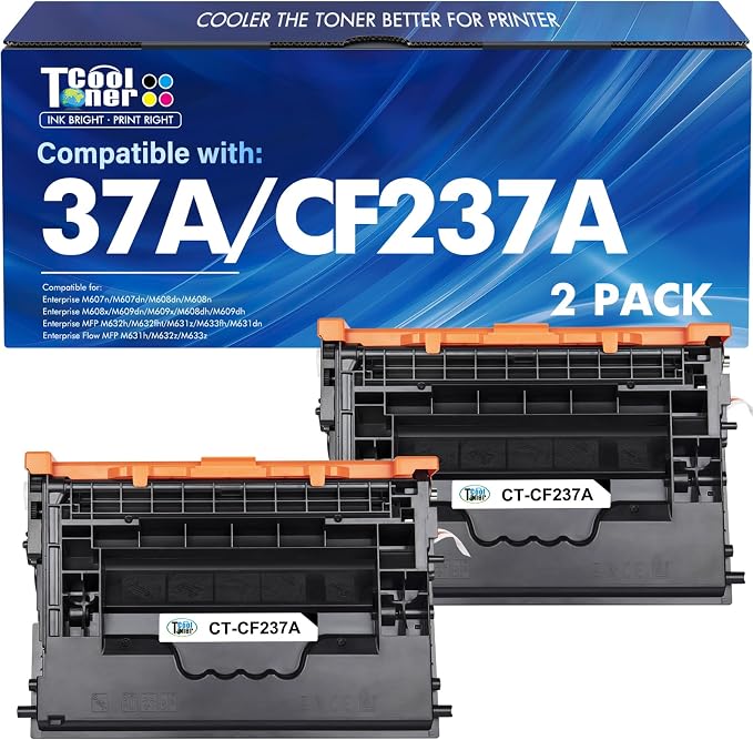 CF237A 37A Black Toner Cartridge for HP 37X CF237X M607 M608 M609 2 Pack | Compatible for HP 37A CF237A LaserJet Enterprise M607n M607dn M608n M608dn M608dh M608x M631 M632 M633 Series Printer Ink