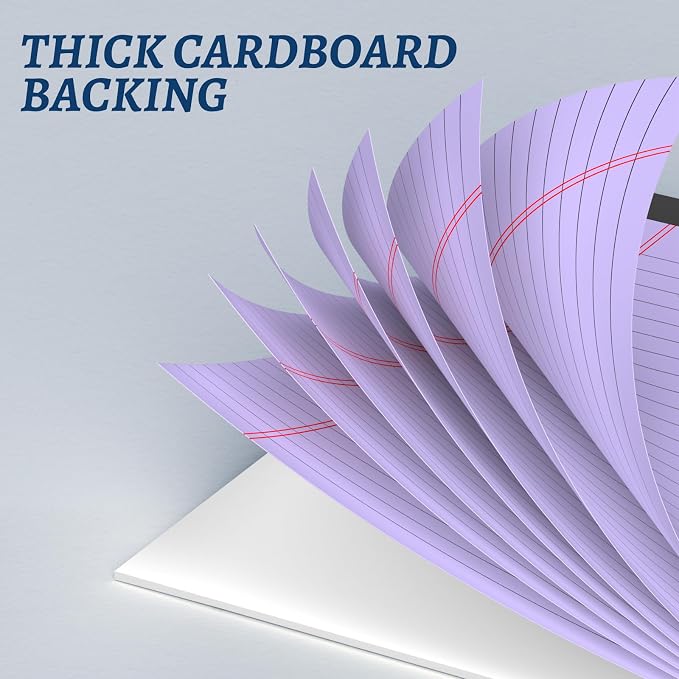 6 Pack 5 x 8 Inch Purple Legal Pads, Double-Sided Lined Notepads with Hard Backing for Office, School & Home, Thick Perforated No-Bleed Paper for Students, Teachers & Professionals