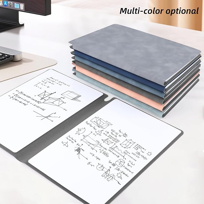 Reusable A5 Dry Erase Notebook Include a Wipeable Pen and Rag,9.4x6.5 Inch Erasable Notebook Whiteboard Notebook,Wipeable Notebook PU Hardcover for Office and Taking Notes(Light Cyan)