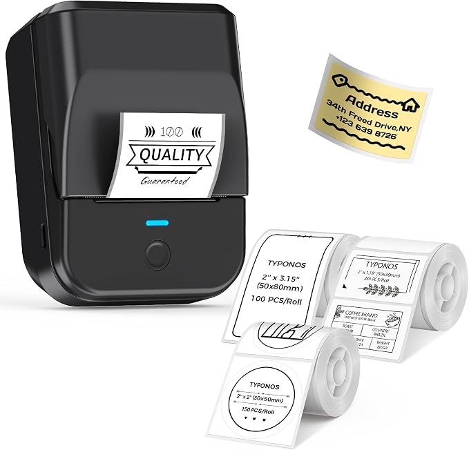 PM240 Label Maker Machine with 3 Tapes, Label Printer Black, Set 2 | 2'' Bluetooth Thermal Sticker Label Maker for Small Business, School Supplies, Classroom, Home Office with Multiple Templates