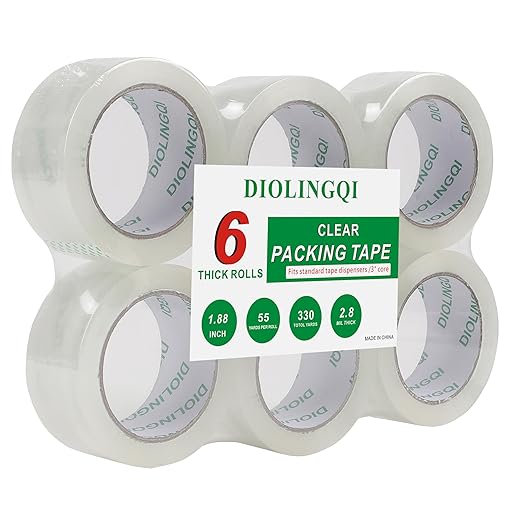 6 Rolls 55 Yards Roll, Total 330 Yards Clear Packing Tape, Heavy Duty Shipping Tape for Packaging Moving Sealing, 2.8 mil Thick, 1.88 inches Wide
