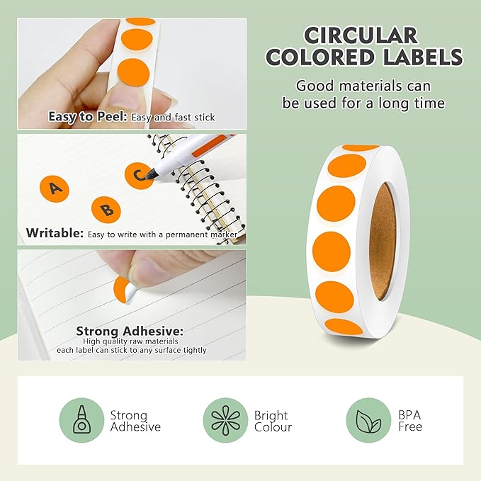 PARLAIM 4000 Pack Orange Dot Stickers, 1/2 inch Round Circle Label 4 Rolls Permanent Adhesive Color-Code Sticker Labels in Dispenser Box