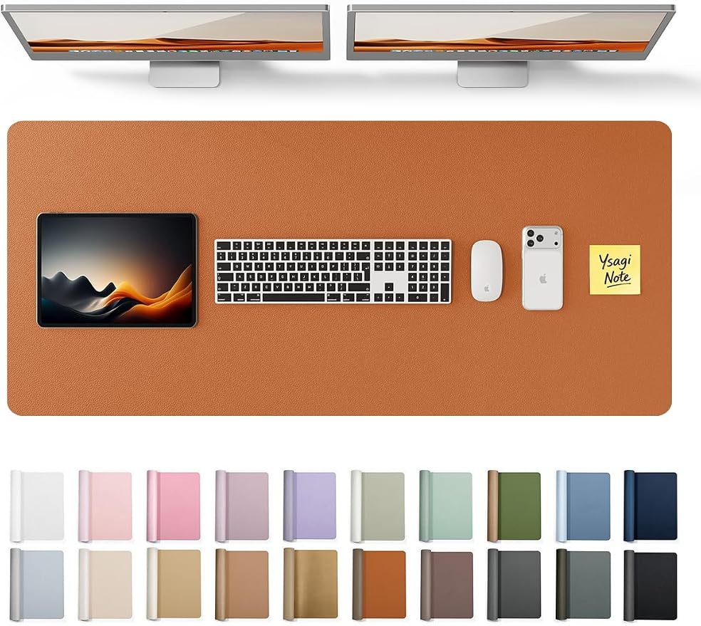 YSAGi Leather Desk Protector, Office Mat, Large Mouse Mat, Non-Slip PU Leather Blotter, Laptop Desk Pad, Waterproof Writing Pad for Office and Home (Brown, 47" x 17")
