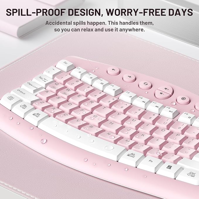 Wireless Keyboard and Mouse Combo Silent Ergonomic Curved Design for Office | 2.4G Full Size Cordless Keyboard with Tilt Legs,3-Level DPI Quite Mouse for Windows,Mac OS/Desktop/Laptop/PC