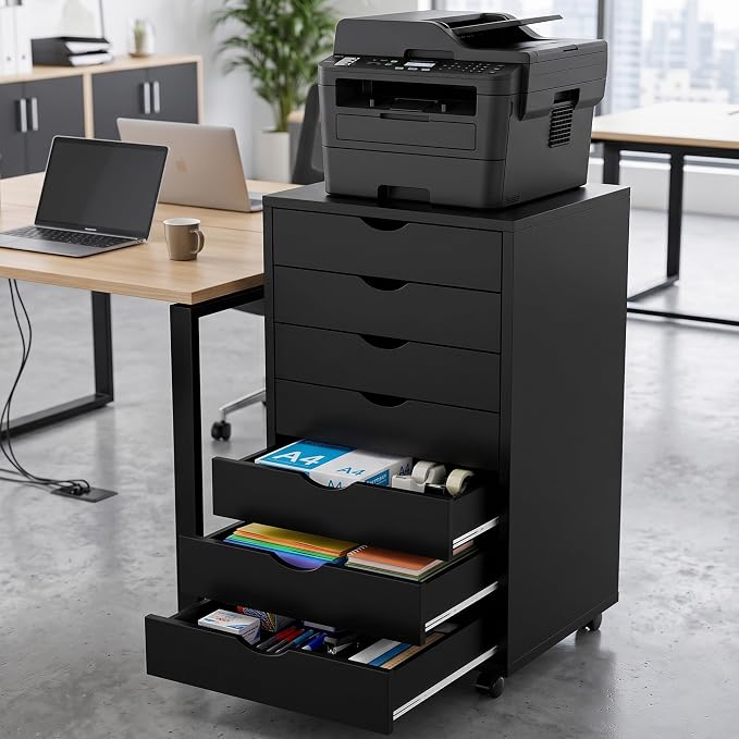 7 Drawer Office Storage Cabinet, Rolling File Cabinet for Office, Black | Office Storage Cabinet with 7 Drawers, Rolling File Cabinet with Wheels for Home Office, Desk Storage and Printer Stand
