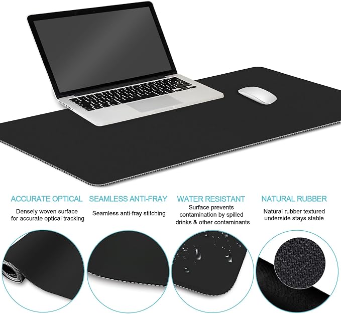 LIMKRIAN Black Large Mouse Pad Set, XXL Desk Matt for Desktop Decor | Ergonomic Wrist Rest Mouse Pad, Computer Keyboard Mat Wrist Support, Coaster, Gaming Mousepad Home Office Desk Accessories