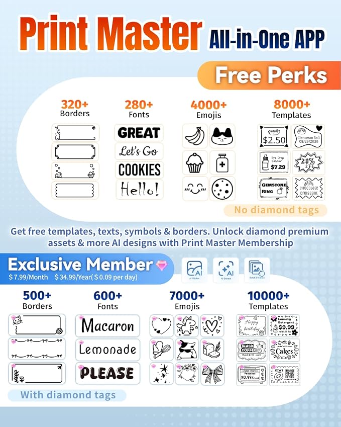 Ponek Label Makers, Bluetooth Thermal Sticker Printer with 6000+ Templates | Portable 2 inch Inkless Label Printer Easy to Use for Small Business, Home, School, Organization, Safety Label Makers, White