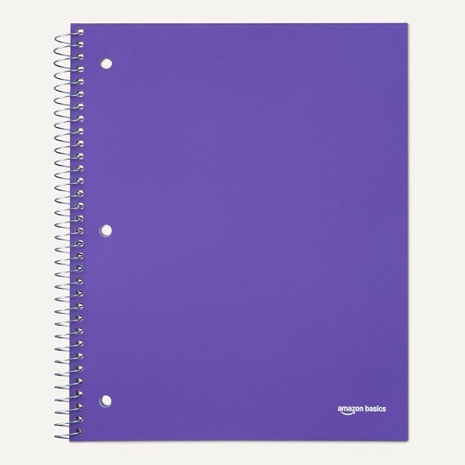 Amazon Basics Wide-Ruled Spiral Notebooks with Poly Cover, 8" x 10.5", 100 Sheets, Radiant Orchid, 3-Pack