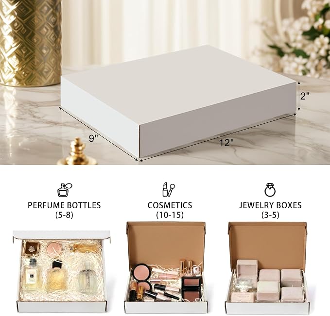 Shipping Boxes, White Corrugated Cardboard Boxes Literature Mailer Boxes Gift Boxes Small Boxes for Shipping Wrapping Mailing Packaging Small Business (White, 12" x 9" x 2"/5 Pack)