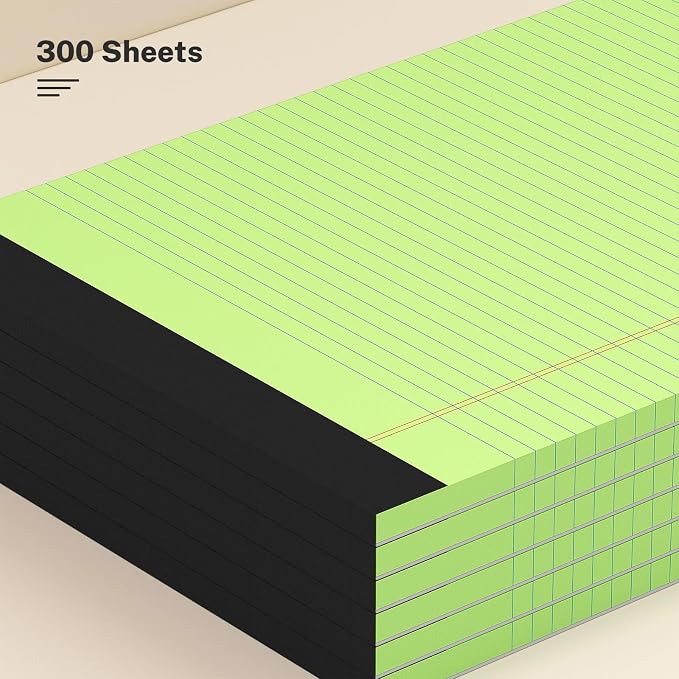 AILZFEI 300 Sheets Green Legal Pads 8.5 x 11 College Ruled Paper 6-Pack Note Pads Narrow Ruled 50 Sheets per Notepad Perforated Writing Pad Durable Sturdy Back 8x11 Pads of Paper