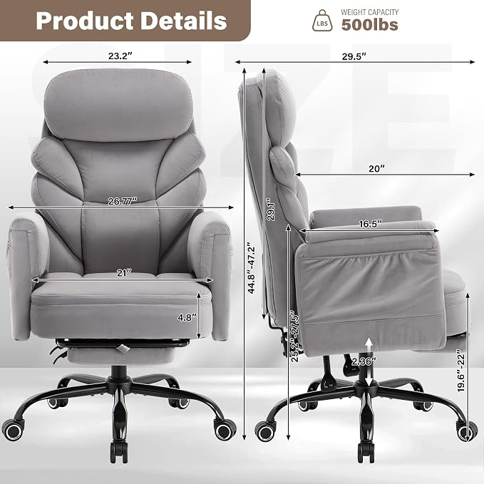 Big and Tall Office Chair, Reclining High Back Criss Cross Desk Chair | Footrest, Foldable Arms, Soft Wide Pet Seat, Thick Padded, Cross Legged Home Office Large Ergonomic Computer Chair