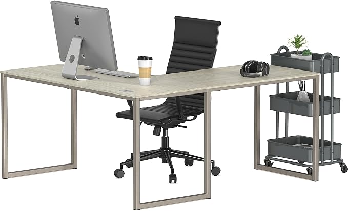 SHW Mission 55 x 60 L-Shape Home Office Computer Desk, Maple | Reversible Desktop Design