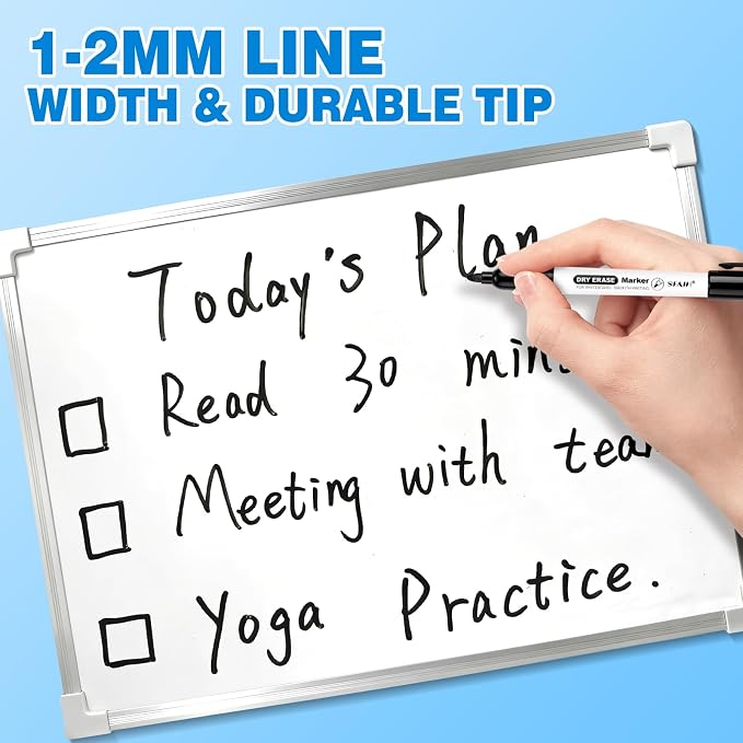 SFAIH Fine Tip Dry Erase Markers, Black, 24 Pack, 1-2mm Line, Low Odor | Easily Erases, Non-Toxic Ink, Perfect for Whiteboards, Ideal for Office Teams, Study Groups, Homeschooling, Kids & Paper Art