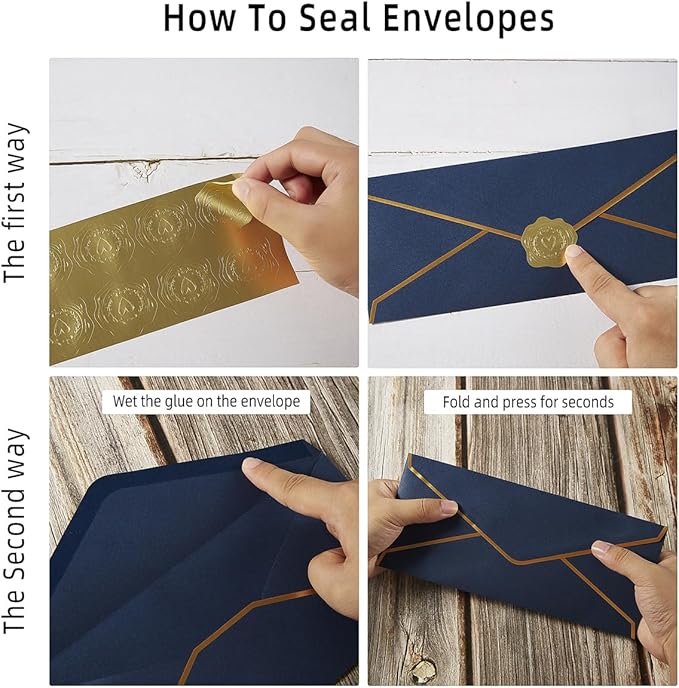 50 Pack #10 Business Envelopes with Gold Border, Self Seal Standard Envelopes with Gold Stickers for Office, Checks, Letter Mailing, Invoices, 4 1/8 x 9 1/2 Inches (Navy Blue)