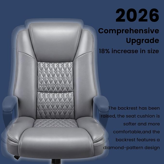 Leather Office Desk Chair,Ergonomic Office Chair with Lumbar Support,Computer Chair,Executive Leather Chair with Padded Flip-up Arm,Adjustable Armrests, Black,275LBS