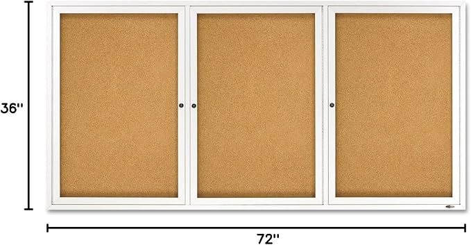 Quartet Bulletin Board, 6' x 3' Enclosed Cork Notice Board, Lockable Swing Doors, Aluminum Frame (2366)