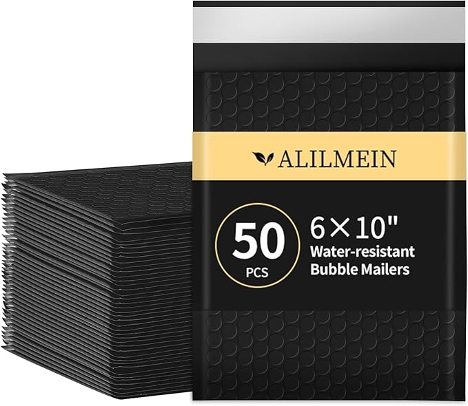 6×10" Inch Bubble Mailers 50 Pack Waterproof Padded Envelopes Self Seal Adhesive Shipping Bags for Mailing Cards Jewelry Makeup and Small Business Packaging