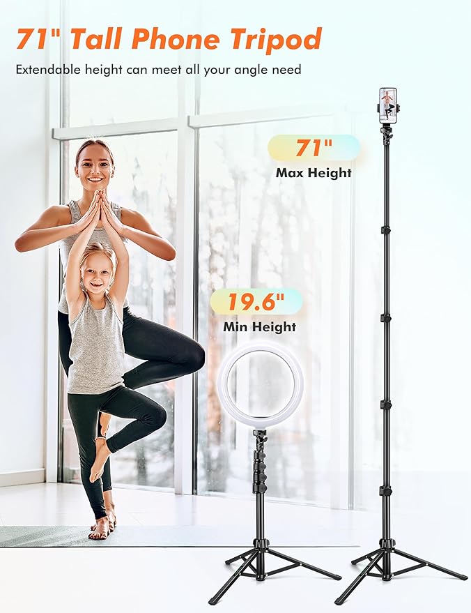 71" Tripod for iPhone, Phone Tripod Selfie Stick with Remote | Cell Phone Stand & Tall Travel Tripod for Recording Video Selfie Photo, Compatible with iPhone 17 16 15 14 Pro Max 13 Android