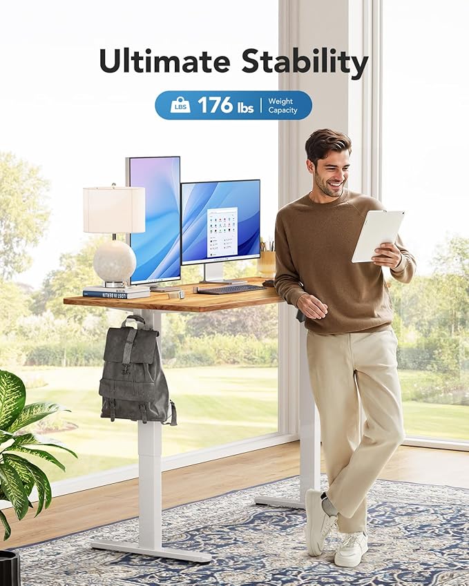 HUANUO Electric Standing Desk, Whole Piece Desktop, Adjustable Height Computer Desk, 4 Height Memory Settings, Sit Stand Up Desks for Home Office, 60" x 24", Light Vintage