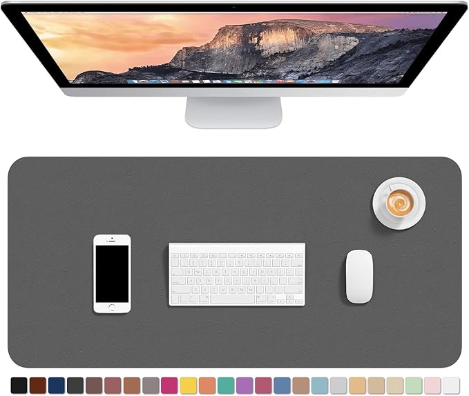Hsurbtra Desk Pad, 30" x 14" PU Leather Desk Mat, XL Extended Mouse Pad, Waterproof Desktop Blotter Protector, Non-Slip Ultra Thin Large Laptop Keyboard Writing Mat for Office Home, Dark Gray