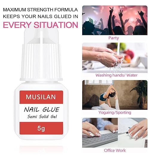 4PCS Semi Solid Nail Glue for Press On Nail,Super Strong & Quick Drying Nail Glue for Fake Acrylic Nails & Nail Tips Professional Nail Gel for Stick On Broken Nails No Need for UV Lamp - Long Lasting