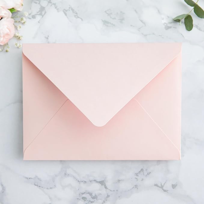 PONATIA 50PCS A7 Euro Flap Envelopes, 5.25 x 7.25'' Liner Envelope For 5x7'' Weddings Invitation Cards, Christmas Gift Cards, Acrylic Invitations, Photos (Blush Pink)