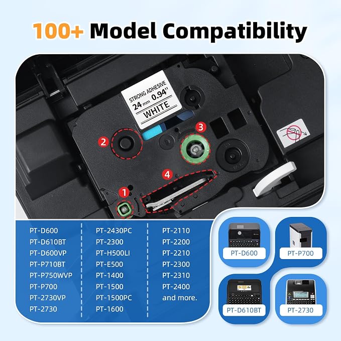 TZe-S251 TZeS251 Replace for Brother TZe TZ Extra Strength Tape 24mm 0.94" | Compatible with Brother P Touch Label Tape Strong Adhesive White for PT-D600 PT-D610BT PT-P710BT P700 P750W Label Maker