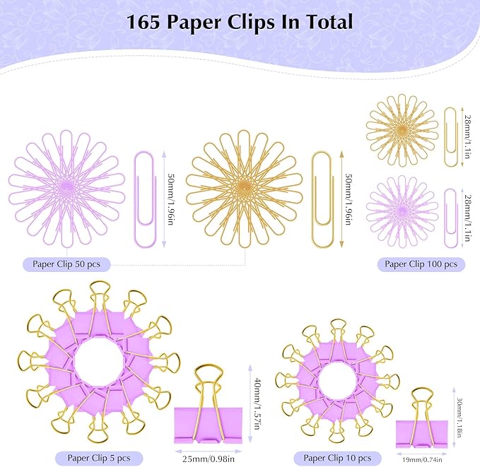 Cute Paper Clips Binder Clips Combo Set, Assorted Size Paper Clips for Office, Cute Office Supplies Set,