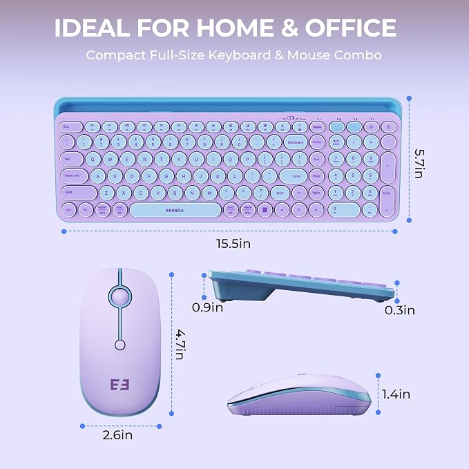 seenda CTU-301 Bluetooth Keyboard and Mouse Combo for iPad,Dark Purple | Bluetooth+2.4G combo with tablet holder, full-size keys and quiet clicks for iPad, iPhone, Mac, Windows and Android.