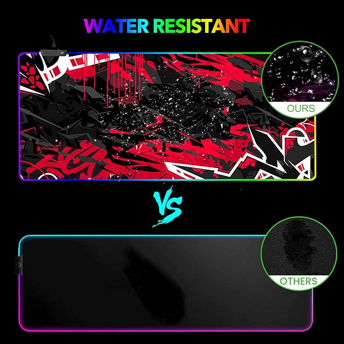 AIMSA Large RGB Gaming Mouse Pad, Keyboard Mousepad Led Extended 35.4 x 15.8 inch Non-Slip Rubber Base with 14 Lighting Modes, Big Desk Mat Waterproof, Red Black