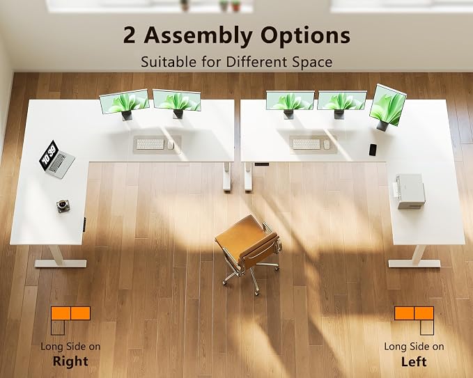 Casaottima 71 Inch L Shaped Electric Standing Desk, Home Office, White | Reversible Corner Desk with Height Adjustment, Ergonomic Sit Stand Table for Home Office, Computer Workstation