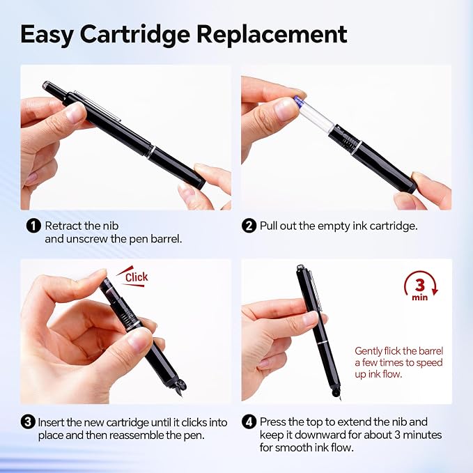 WRITECH Retractable Fountain Pen Set: Fine Nib Black Ink Pens Includes 5 Ink Cartridges Smooth Writing for Sketching Journaling Calligraphy Gift (Black)