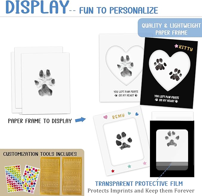 MYPAWLETS Paw Print Kit,Clean Touch/Inkless Ink Pad for Dog/Cat Pawprints,Paw Print Stamp Pad for Dogs,Dog Paw/Nose Print Kit Keepsake,Pet Paw Print Impression Kit with Frame,Gifts for Pet Parents-4M