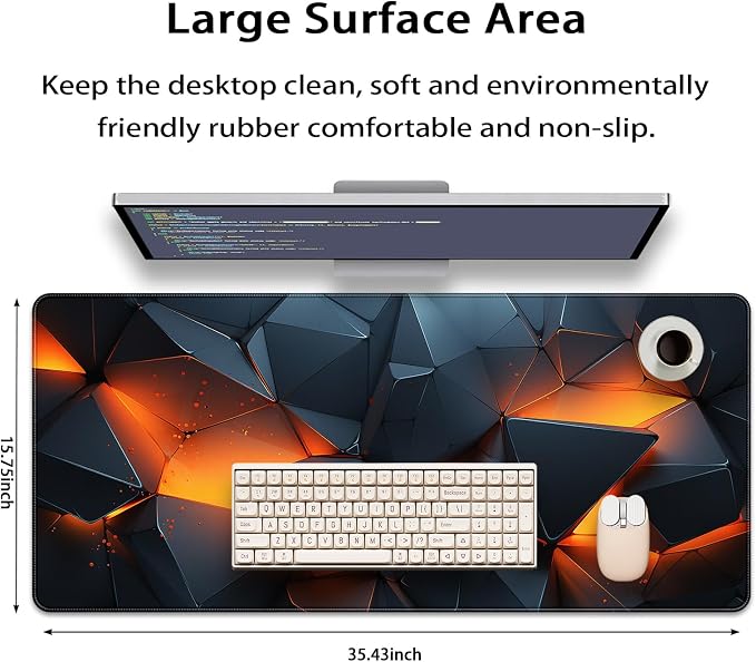 35.4 x 15.7 in, XXL Large Mouse Pad for Desk, Extended Keyboard Mouse Mat for Computer Office, Big Mouse pad with Stitched Edges, Gaming Pc-Abstract Lines on a Black
