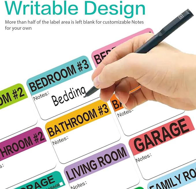 600 Count 3 x 2 Large Home Moving Packing Box Labels for 3-4 Bedroom House with Writable Notes Areas, 17 Color Coded Moving Labels for Boxes + Fragile Moving Stickers + Heavy and Blank Labels