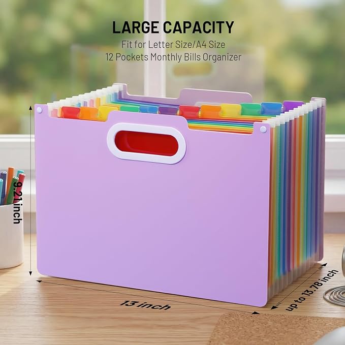 Comix Expanding File Folder,16 Pockets Accordion File Organizer, Purple | Letter/A4 Size Document Organizer, For Home Office School