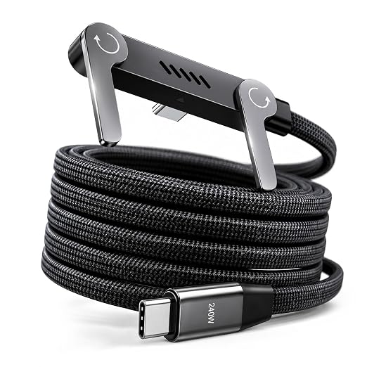 LOOHOI 240W Fast Charging USB-C to USB-C Cable with Built-in Phone Stand | 90° Fast Charging Invisible Stand Type-C Braided Charger Cable for Gaming, Streaming & Hands-Free Viewing (10FT, 1PCS)
