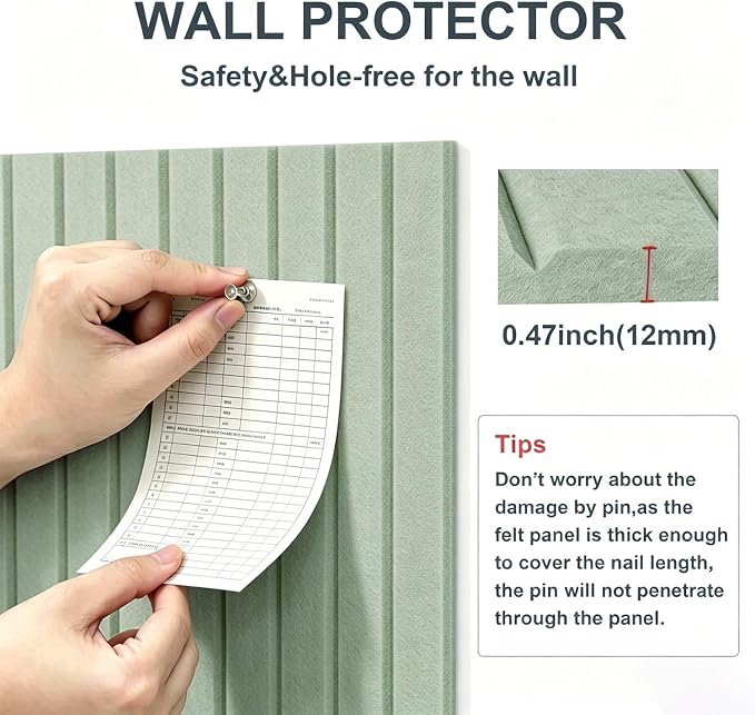 0.47" Thick Felt Pin Board 36"x24" Large Cork Board Alternative 6 Pack 11.81"x11.81"Felt Bulletin Board Wall Tiles Notice Board with 30 Pushpins for Home Office School(Fine-Sage)
