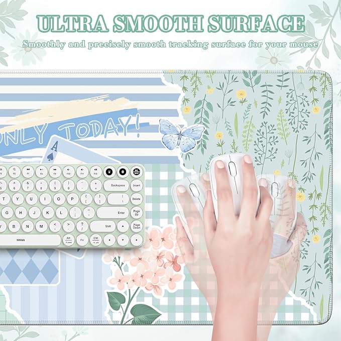 iCasso Floral Computer Mouse Pad, Desk Mat for Desktop | Keyboard and Mouse Pad, Non-Slip Mousepad with Smooth Surface, Cute Desk Accessories for Home Office Dorm