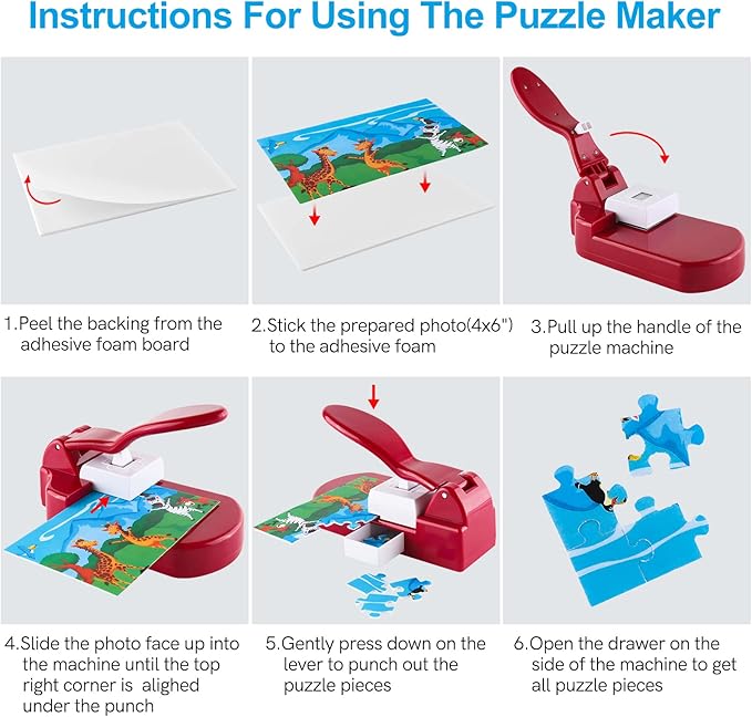 CYFUN DESIGN Jigsaw Puzzle Maker Jigsaw Puzzle Making Machine with 10 Adhedive Foams Picture Photo Cutter Jigsaw Puzzle Making Machine for 4x6 Puzzles DIY Paper Cutter Craft Handmade Puzzle Puncher