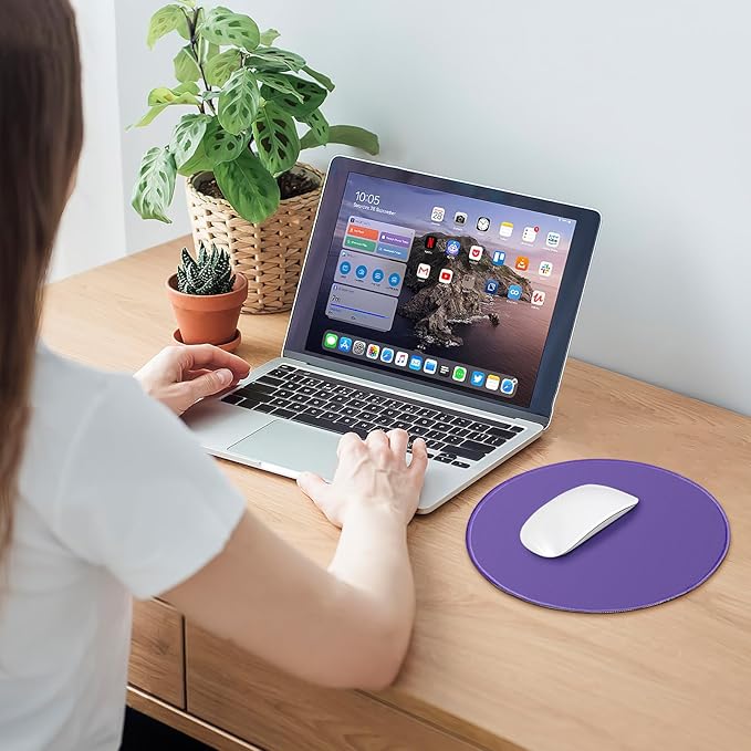 Round Mouse pad, high-end Texture, Sewn Edge Design, Anti-Slip Rubber Base. 8.6 x 8.6 inches (Purple)